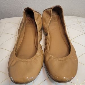 Tory Burch Eddie Ballet Flats Royal Tan Patent Leather Women's Size 10 M